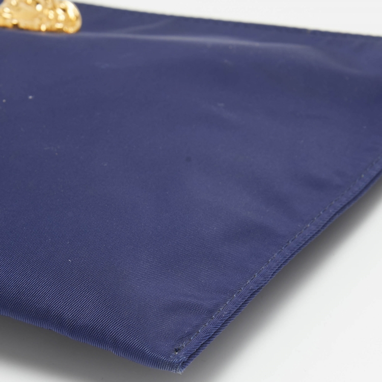 Pre Owned Versace Indigo Satin La Medusa Wristlet Pouch