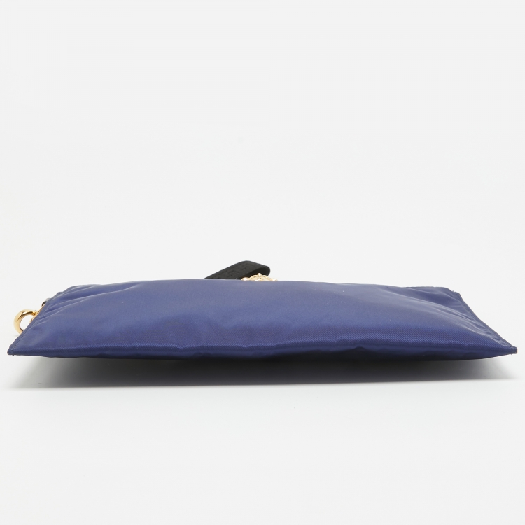 Pre Owned Versace Indigo Satin La Medusa Wristlet Pouch