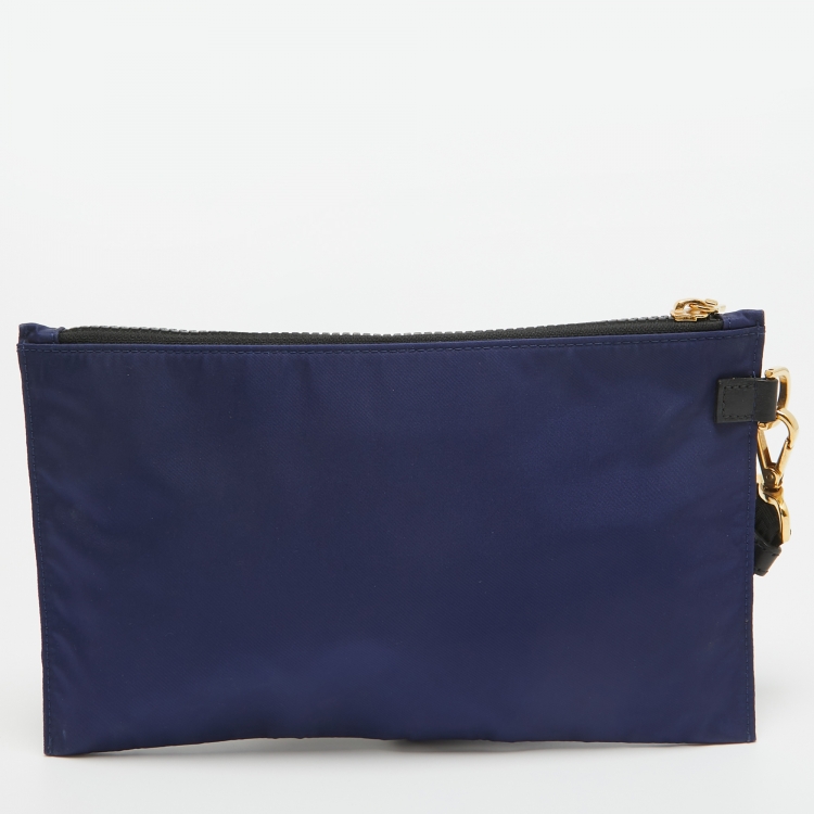 Pre Owned Versace Indigo Satin La Medusa Wristlet Pouch