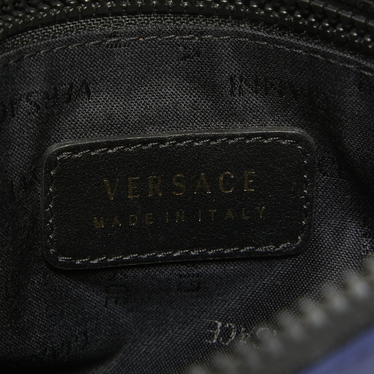 Pre Owned Versace Indigo Satin La Medusa Wristlet Pouch