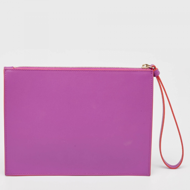 Pre Owned Versace Purple Leather Medusa Wristlet Zip Pouch