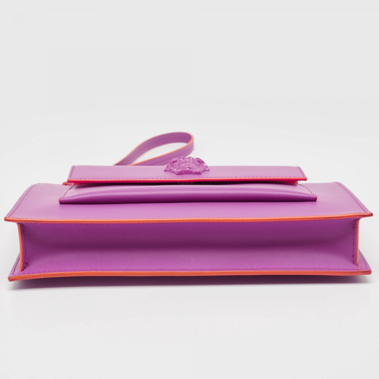 Pre Owned Versace Purple Leather Medusa Wristlet Zip Pouch