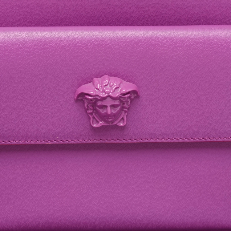 Pre Owned Versace Purple Leather Medusa Wristlet Zip Pouch
