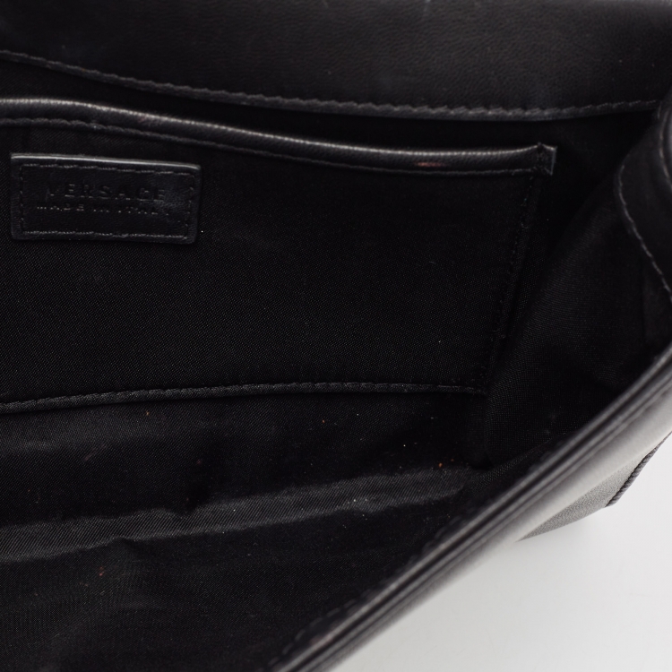 Pre Owned Versace Black Leather Palazzo Medusa Chain Clutch
