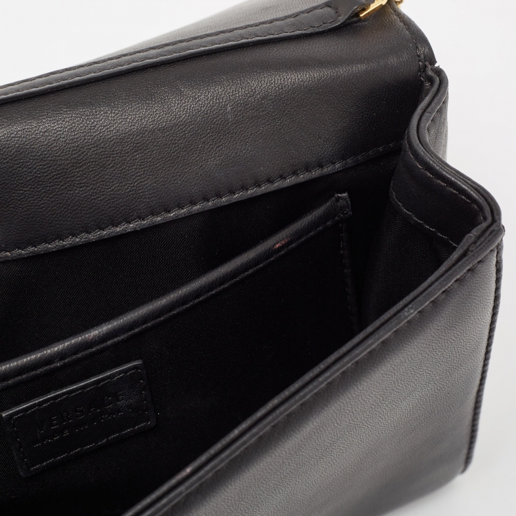 Pre Owned Versace Black Leather Palazzo Medusa Chain Clutch