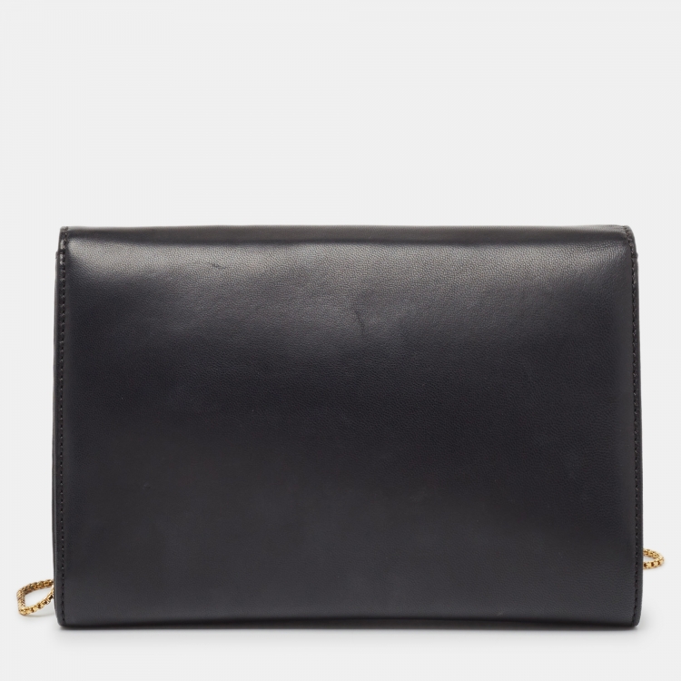 Pre Owned Versace Black Leather Palazzo Medusa Chain Clutch