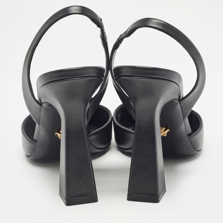 Pre Owned Versace Black Leather La Medusa Slingback Pumps Size 39 