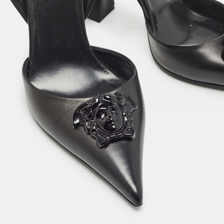 Pre Owned Versace Black Leather La Medusa Slingback Pumps Size 39 