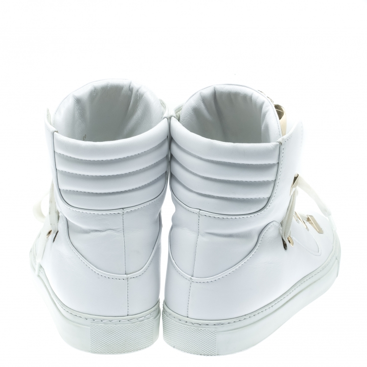 Pre Owned Versace White Leather Medusa High Top Sneakers Size 39