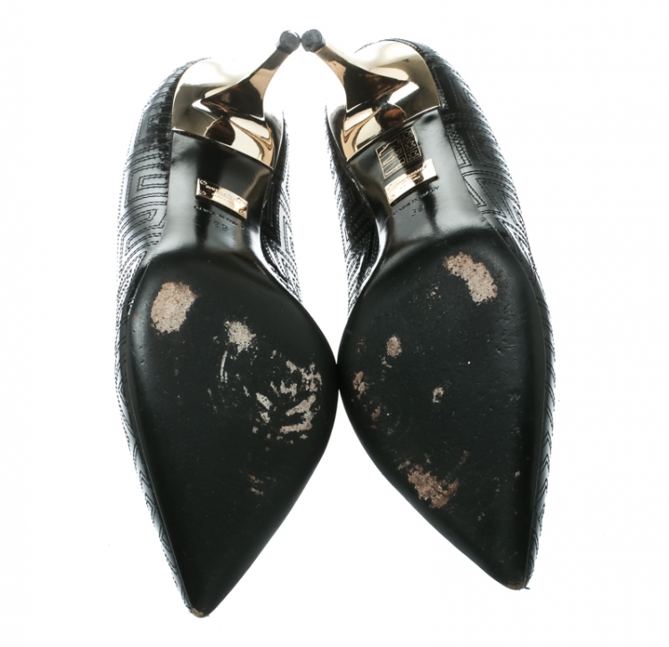 Pre Owned Versace Black Patent Leather Leather Pointed Toe Pumps Size 39