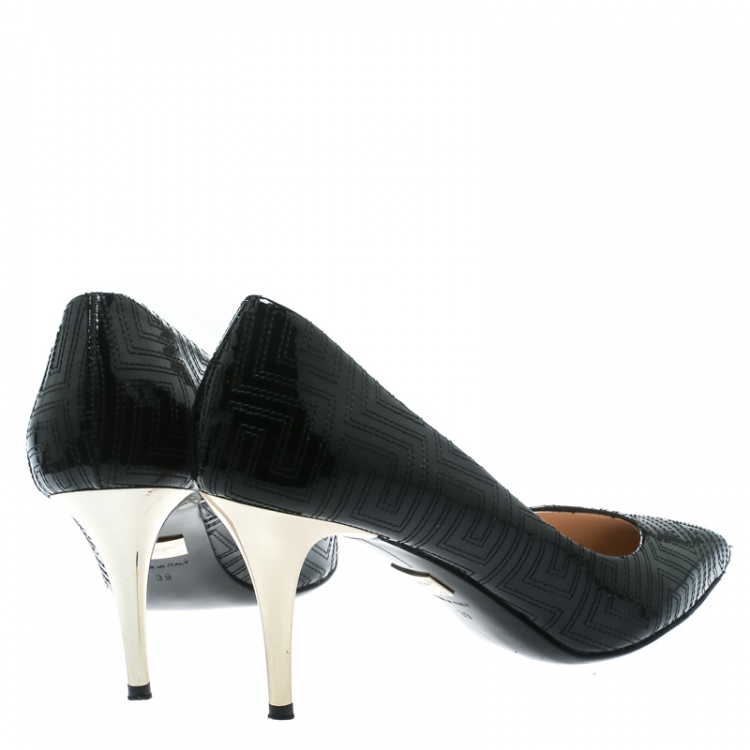 Pre Owned Versace Black Patent Leather Leather Pointed Toe Pumps Size 39