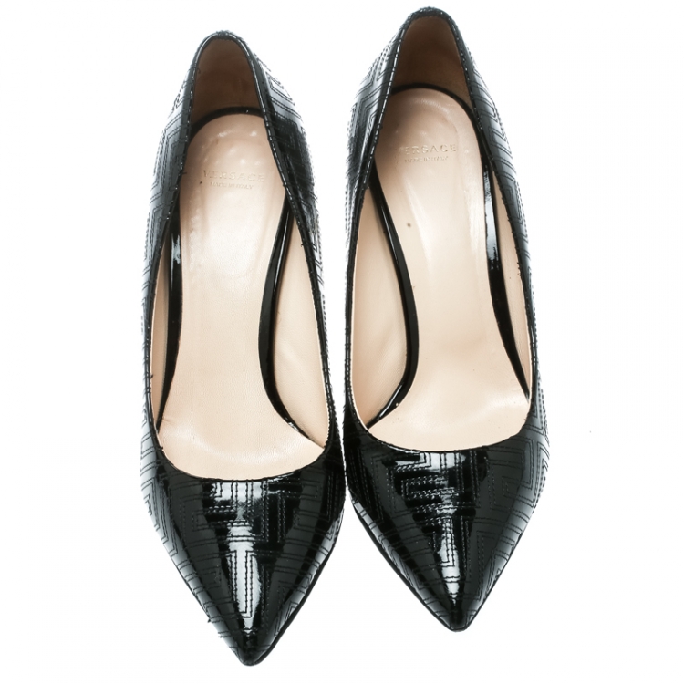 Pre Owned Versace Black Patent Leather Leather Pointed Toe Pumps Size 39