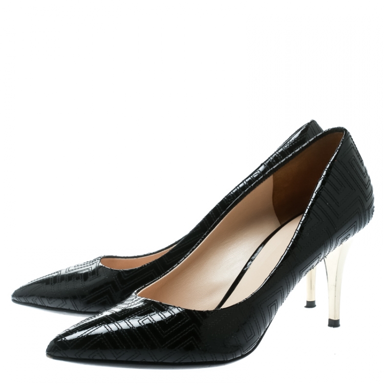 Pre Owned Versace Black Patent Leather Leather Pointed Toe Pumps Size 39