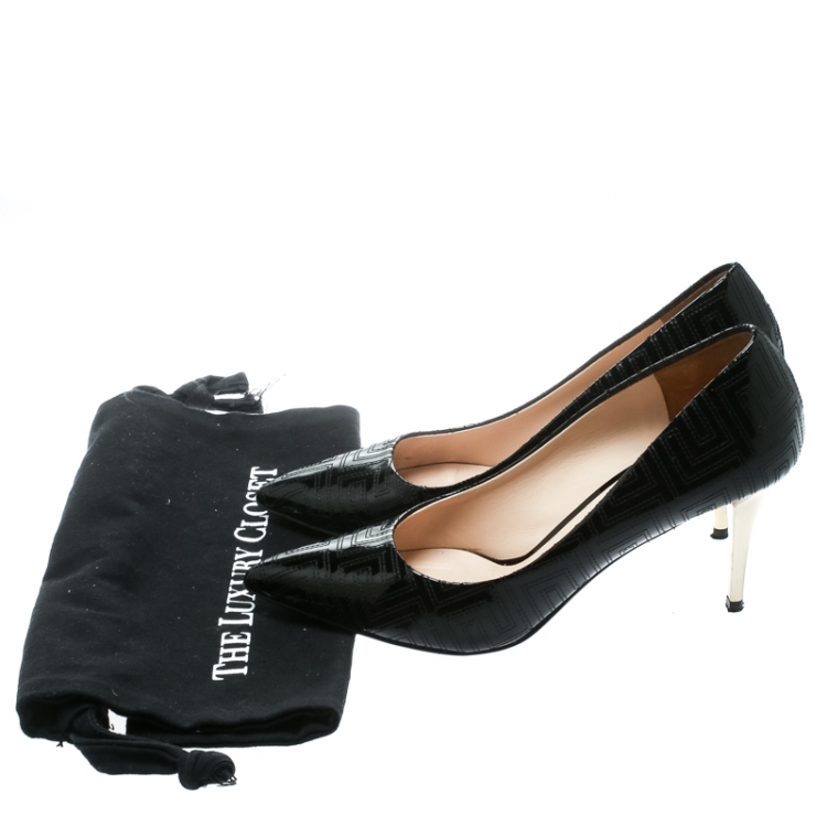Pre Owned Versace Black Patent Leather Leather Pointed Toe Pumps Size 39