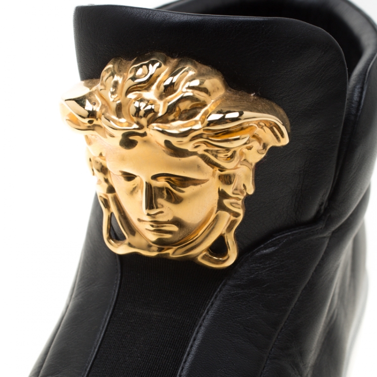 Pre Owned Versace Black Leather Medusa High Top Sneakers Size 38