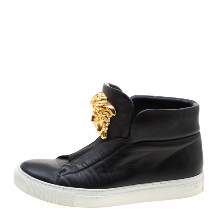 Versace Black Leather Medusa High Top Sneakers Size 38 Versace