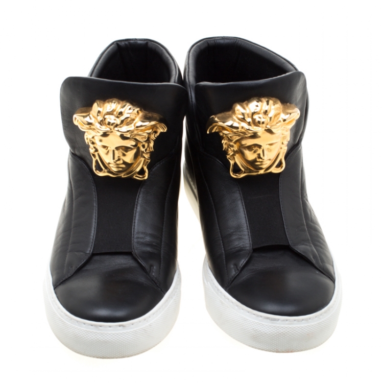 Pre Owned Versace Black Leather Medusa High Top Sneakers Size 38