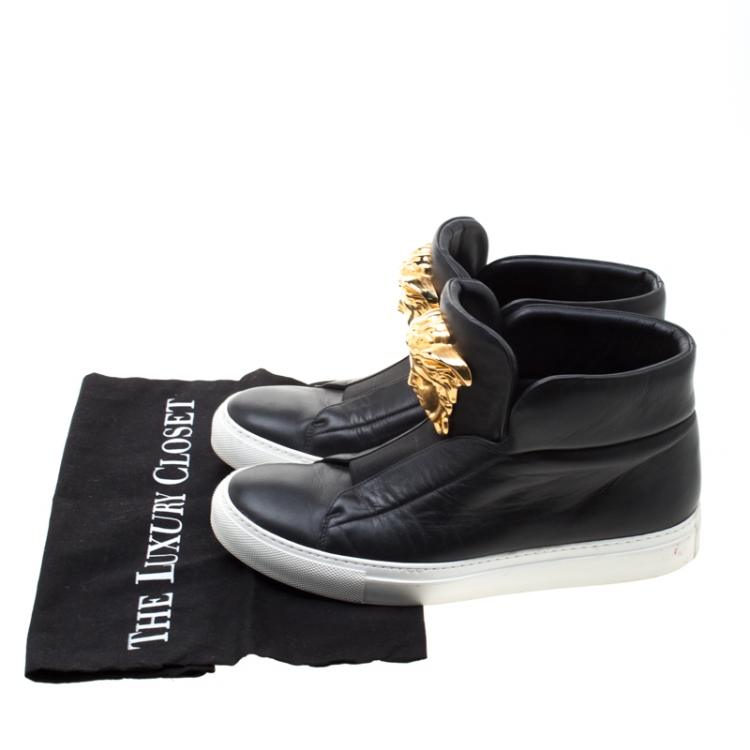 Pre Owned Versace Black Leather Medusa High Top Sneakers Size 38