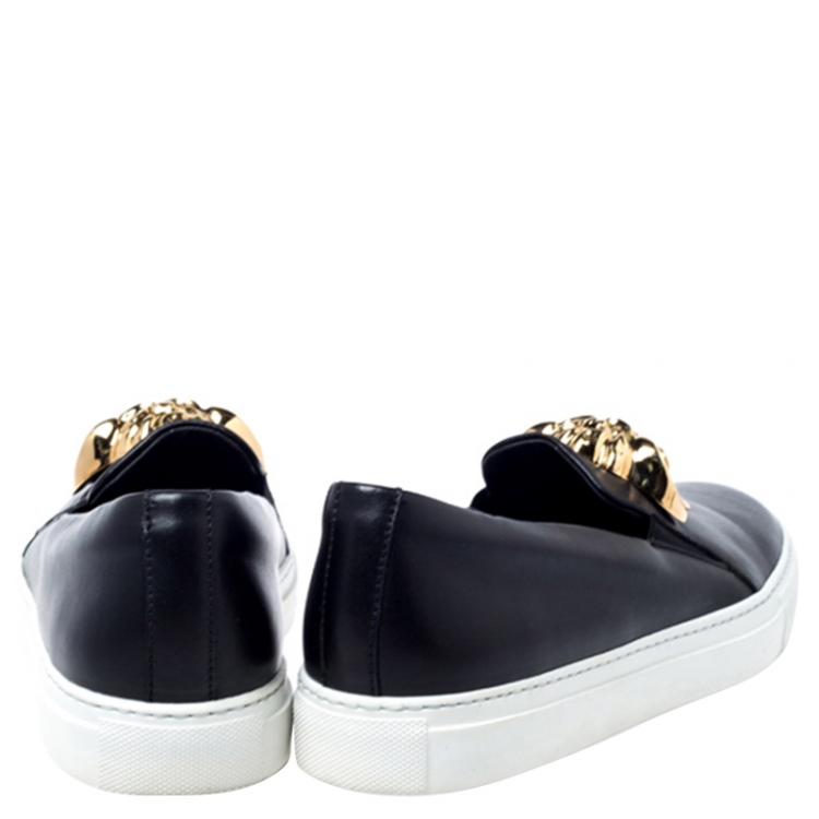 Pre Owned Versace Black Leather Palazzo Medusa Slip-On Sneakers Size 40 
