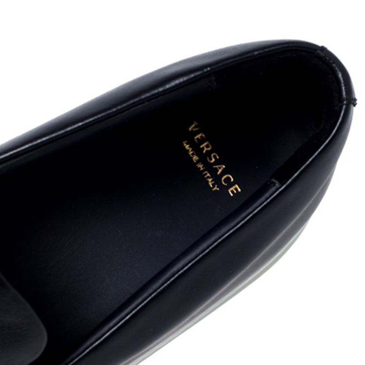 Pre Owned Versace Black Leather Palazzo Medusa Slip-On Sneakers Size 40 