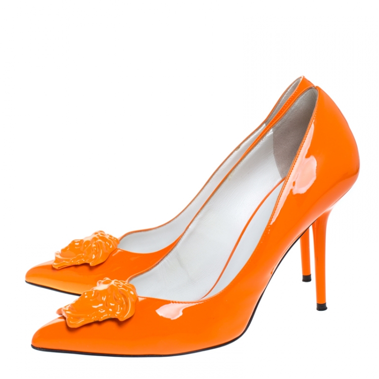 orange leather pumps