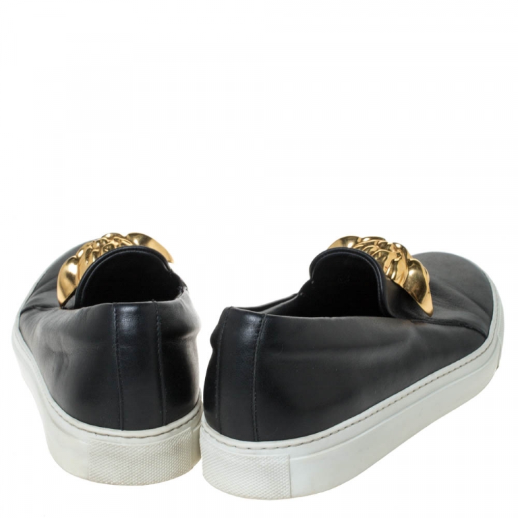 Pre Owned Versace Black Leather Palazzo Medusa Slip-On Sneakers Size 40 
