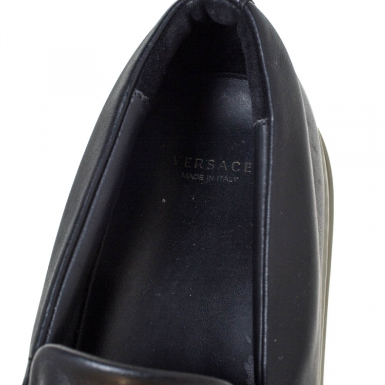 Pre Owned Versace Black Leather Palazzo Medusa Slip-On Sneakers Size 40 