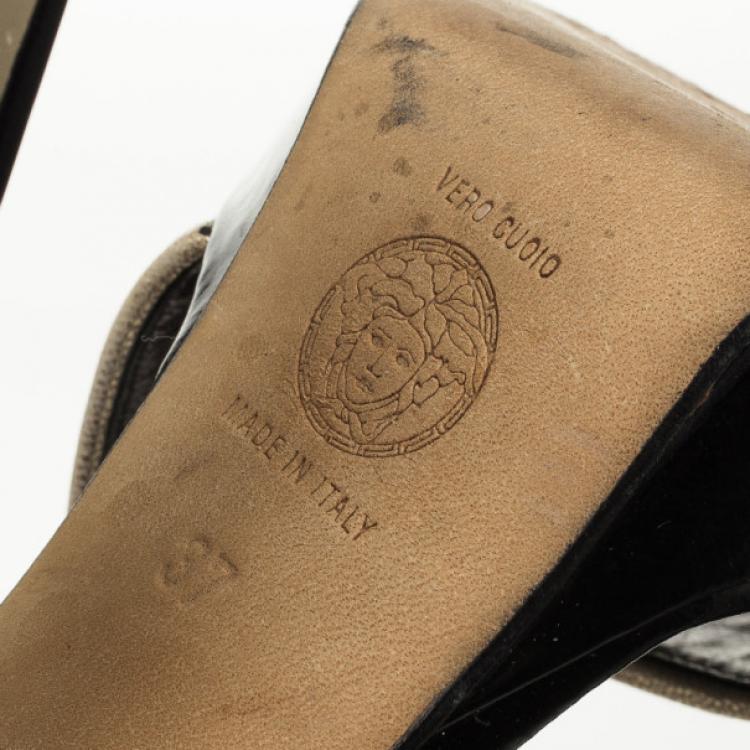 Pre Owned Versace Black Patent Strappy Sandals Size 37