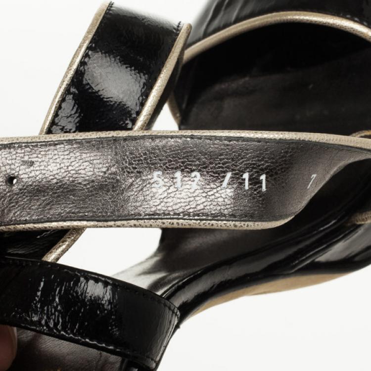 Pre Owned Versace Black Patent Strappy Sandals Size 37