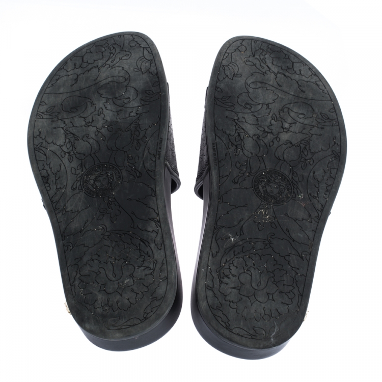 Pre Owned Versace Black Rubber Medusa Flat Slides Size 36