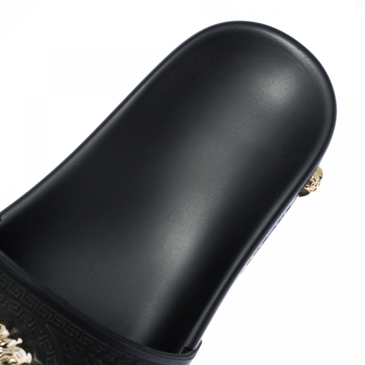 Pre Owned Versace Black Rubber Medusa Flat Slides Size 36