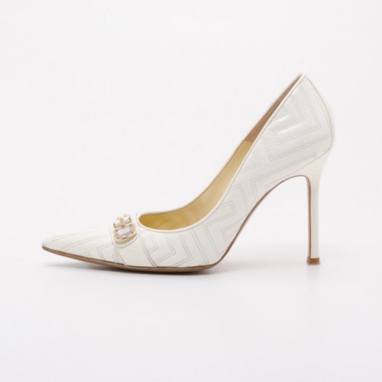 Pre Owned Versace White Patent Leather Pumps Size 40