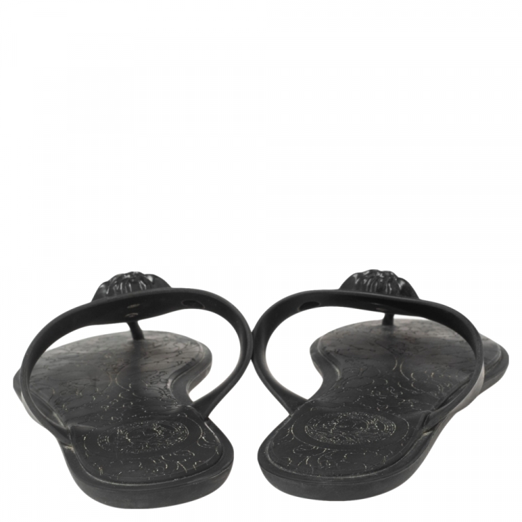 Pre Owned Versace Black Rubber Medusa Thong Flats Size 38