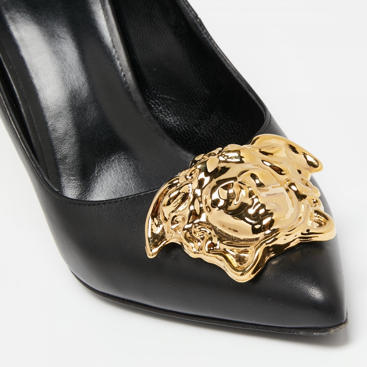 Pre Owned Versace Black Leather Medusa Head Pumps Size 37