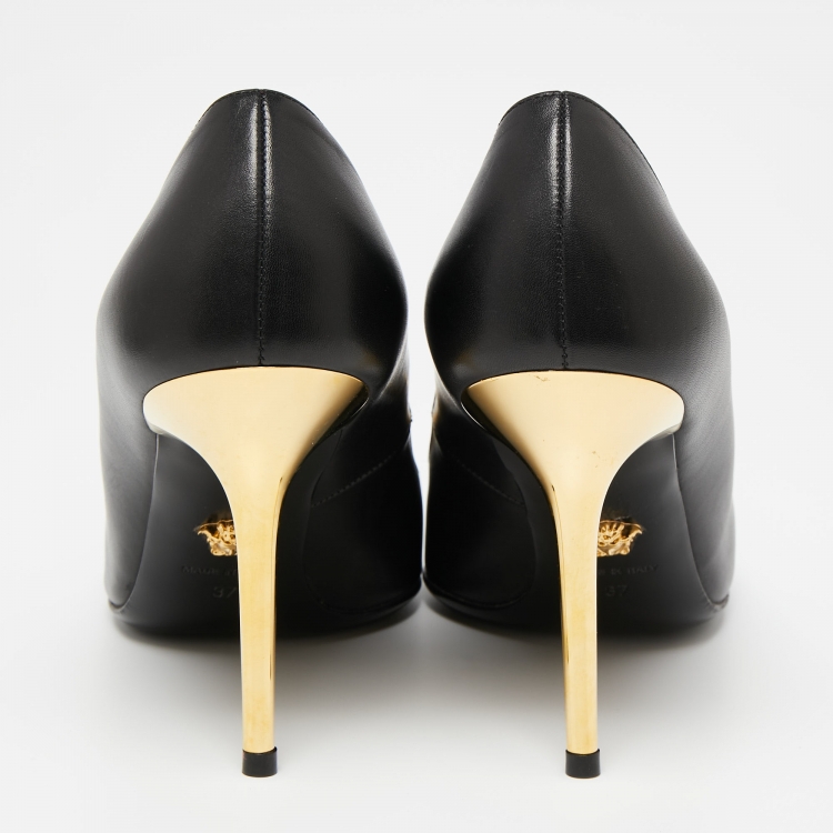 Pre Owned Versace Black Leather Medusa Head Pumps Size 37