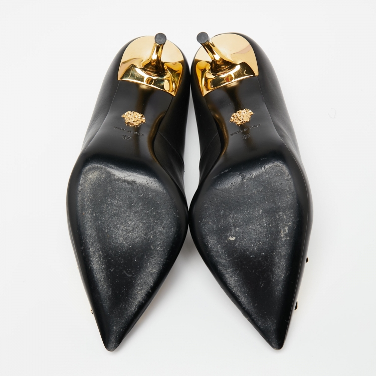 Pre Owned Versace Black Leather Medusa Head Pumps Size 37