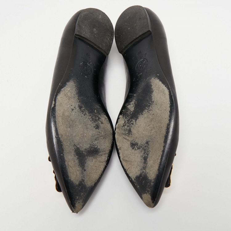 Pre Owned Versace Black Leather Medusa Ballet Flats Size 38