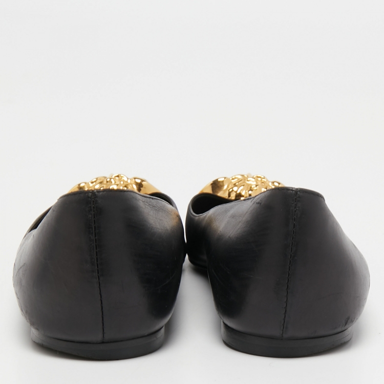 Pre Owned Versace Black Leather Medusa Ballet Flats Size 38