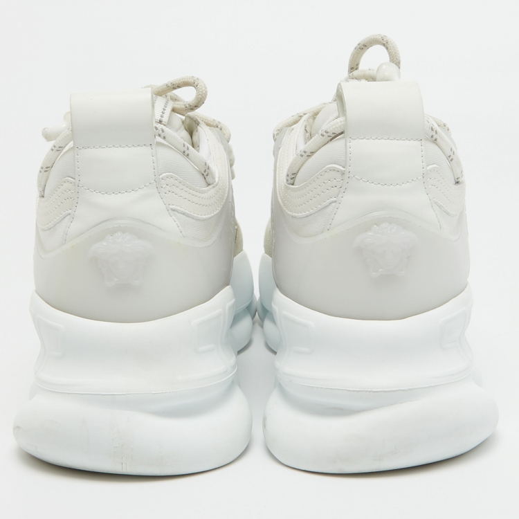Pre Owned Versace White Suede and Leather Chain Reaction Sneakers Size 40