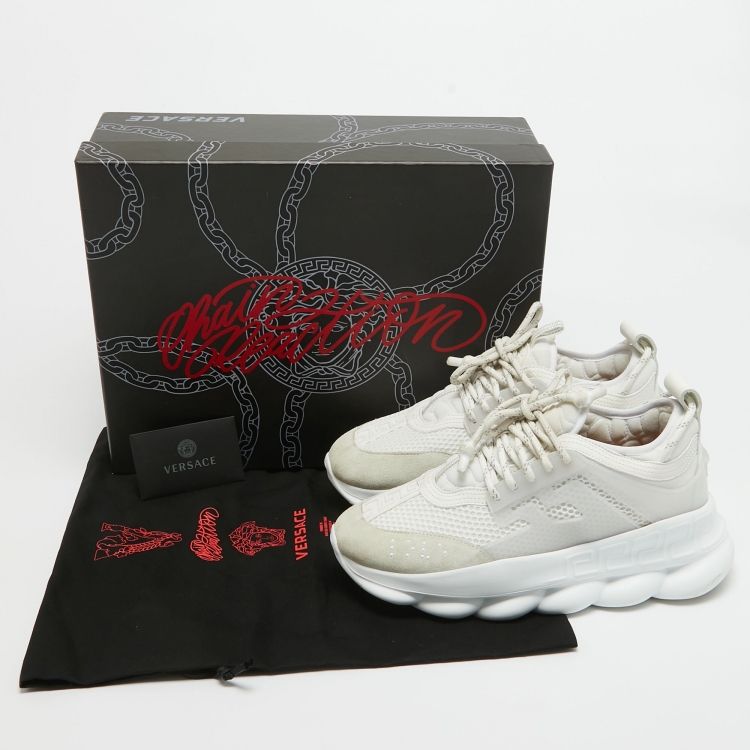 Pre Owned Versace White Suede and Leather Chain Reaction Sneakers Size 40