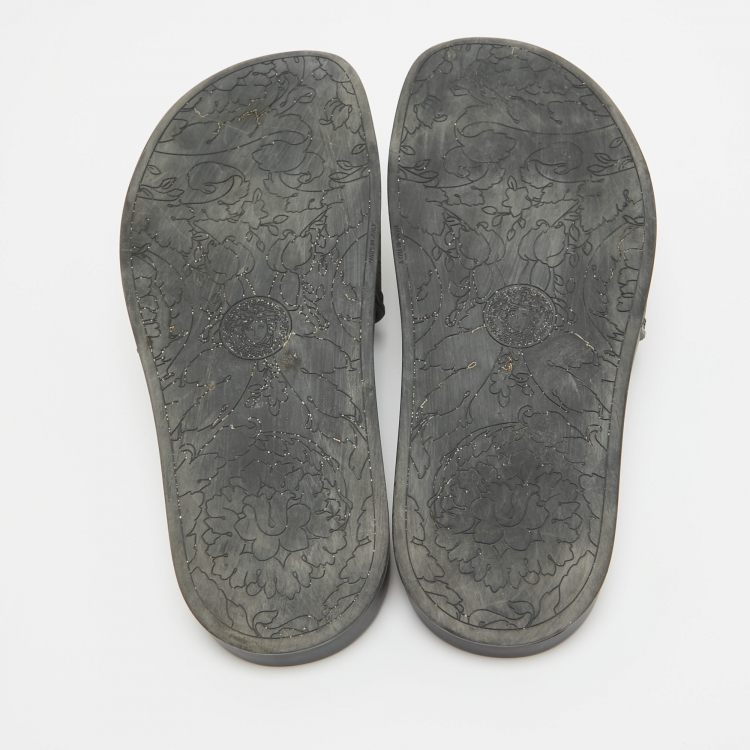 Pre Owned Versace Black Rubber Palazzo Pool Slides Size 39.5