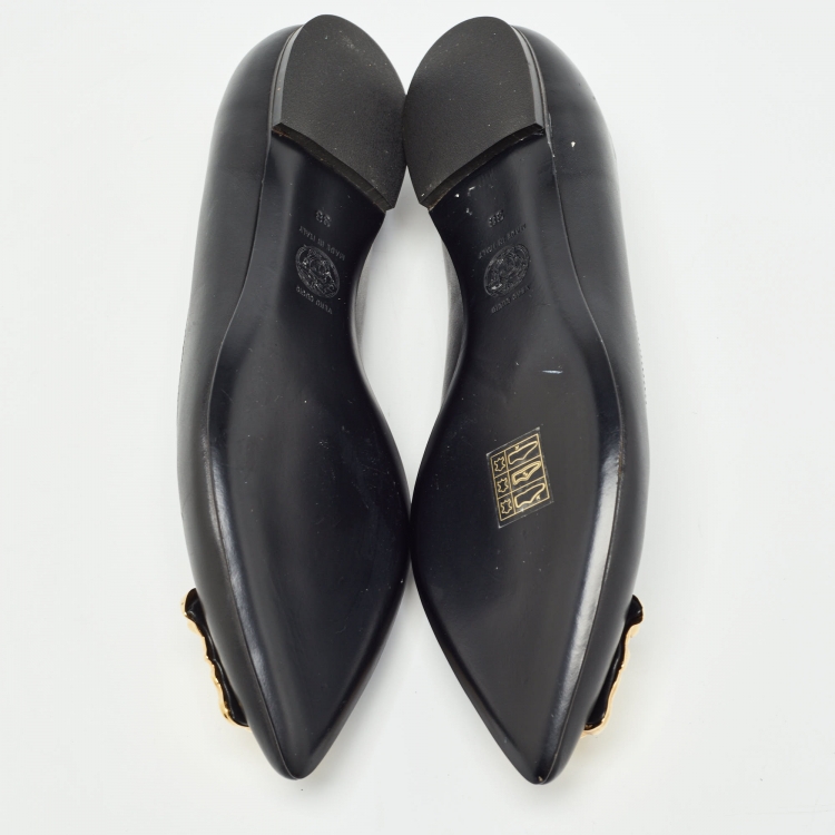 Pre Owned Versace Black Leather Medusa Ballet Flats Size 38