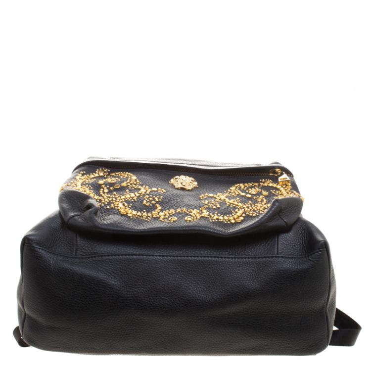 Pre Owned Versace Black Leather Studded Medusa Backpack
