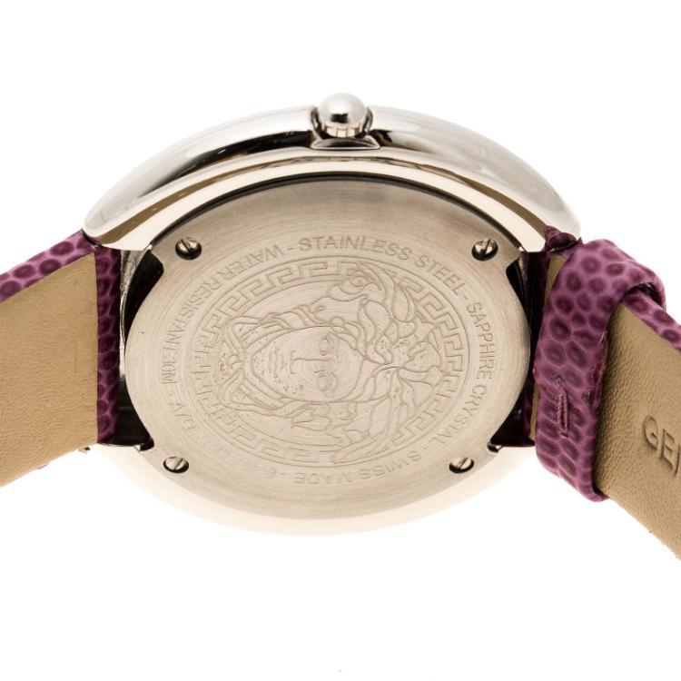 Pre Owned Versace White Mother of Pearl Stainless Steel Thea A7Q Women's Wristwatch 39 mm