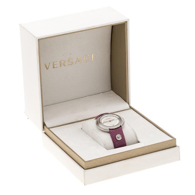 Pre Owned Versace White Mother of Pearl Stainless Steel Thea A7Q Women's Wristwatch 39 mm