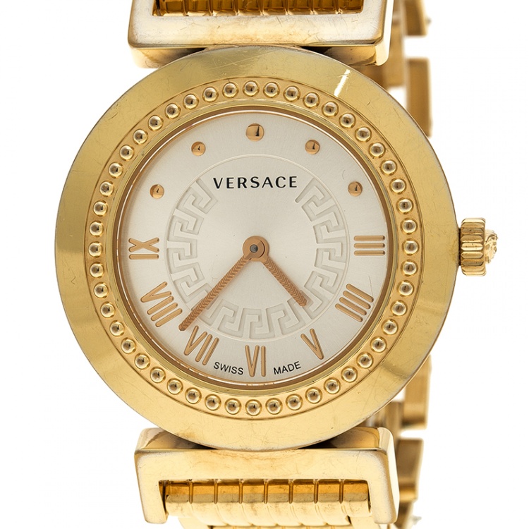 Pre Owned Versace Gold Tone Stainless Steel Vanity P5Q Women's Wristwatch 35 mm