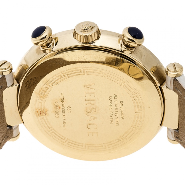 Pre Owned Versace White Mother of Pearl Gold Plated Steel Aion 68C Women's Wristwatch 40 mm