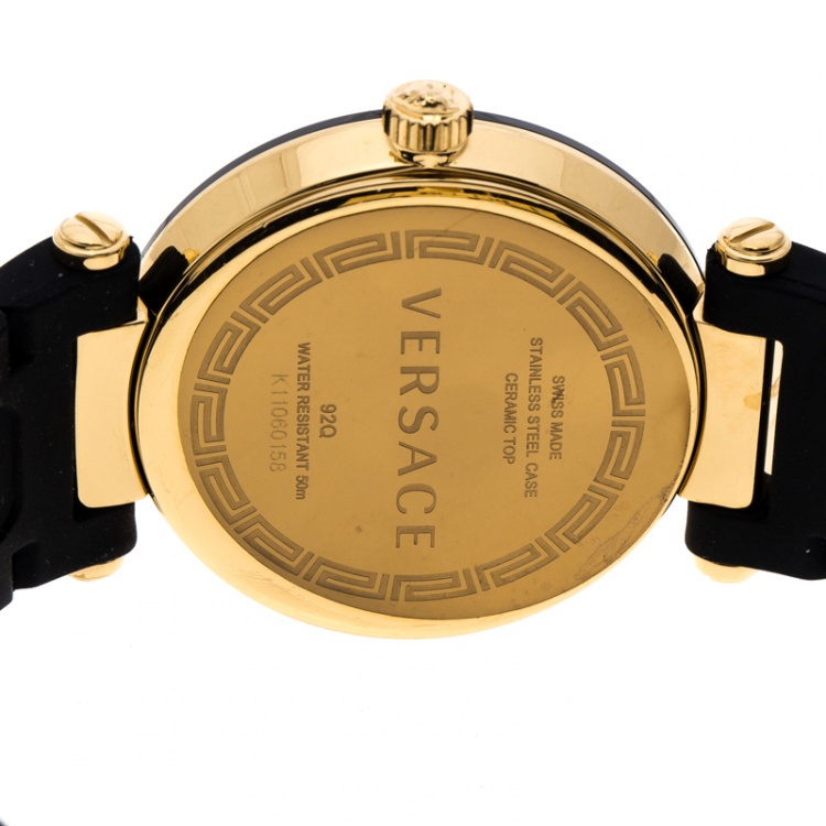Pre Owned Versace Black Gold Plated Steel Ceramic Reve 92Q Women's Wristwatch 35 mm