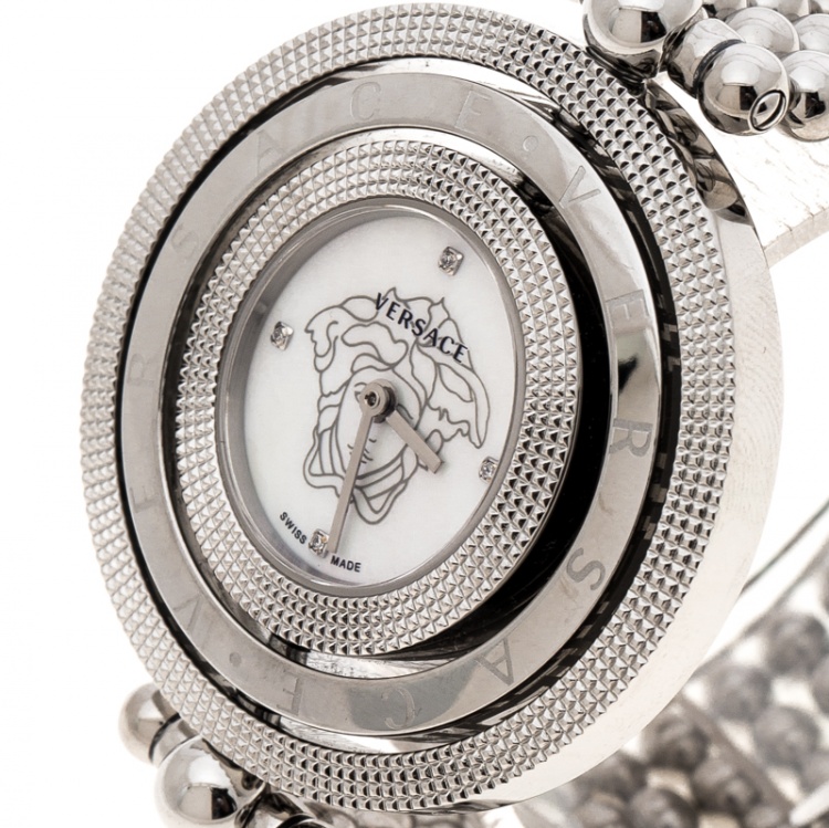 Pre Owned Versace Mother of Pearl Stainless Steel Eon 80Q Women's Wristwatch 39 mm