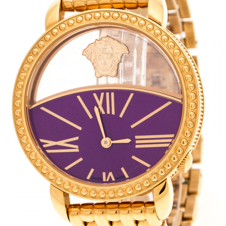 Pre Owned Versace Purple Gold Plated Stainless Steel Krios 93Q Women's Wristwatch 38 mm